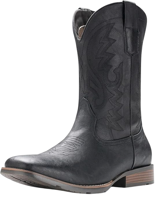 Cowboy Boots For Men with Wide Square Toe, Black 